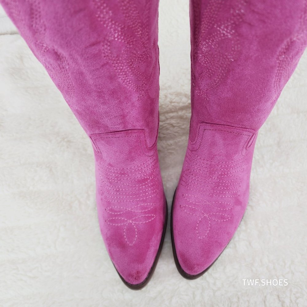 Pierre Dumas Pink Suede Western Heeled Boots - Picture 2 of 14